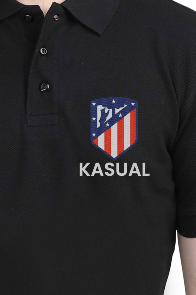 Embroidered Atletico Madrid Polo Half Sleeve T-Shirt